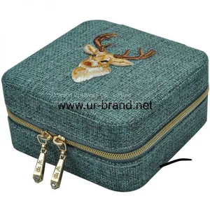 Jewelry Box Small Embroidery Retro Earrings Necklace Jewelry Portable Travel Storage thumbnail-3