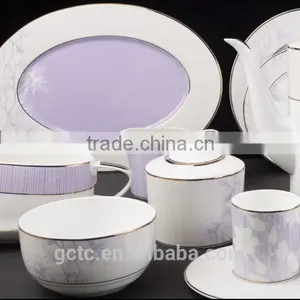 20pcs Bone China Dinnerware Set With Moist Purple Hibiscus thumbnail-1