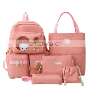 2021 New Design Nylon School Bags For Girls 5 Pcs Set Backpack Women College Backpack Waterproof Leisure Bag thumbnail-1