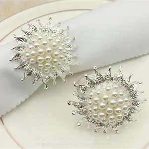 Hot Selling Shiny Gold Pearl Beaded Round Sun Flower Napkin Ring thumbnail-2