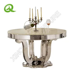 Stainless Steel Round Dining Table Marble Top Wedding Table For Events Banquet Luxury Furniture thumbnail-5