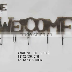 Wall Decorative Welcome Metal Hooks, Decorative Metal Hooks in Font Design, Rusty Metal Wall Hooks thumbnail-1