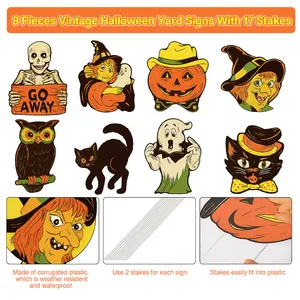 Wholesale 8PCS Halloween Yard Signs – Vintage Corrugated Plastic Lawn Decorations With Stakes | Witch thumbnail-5