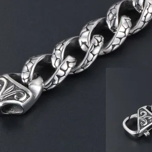 Stainless Steel Leopard Print Bracelet for Men,Titanium Steel Cast Bracelet, Retro Hiphop Jewelry Gift to Husband Father Dad thumbnail-5