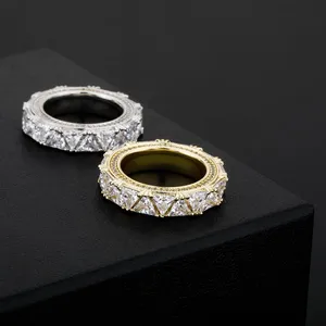 Hip Hop Claw Setting Triangle CZ Stone Bling Ice Out Round Finger Rings for Men Rapper Jewelry Drop Shipping thumbnail-2