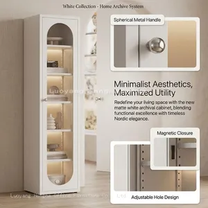 Steel Bookcase With Glass Door for Apartment — Space Saving Storage Cabinet With Tempered Glass Door thumbnail-4