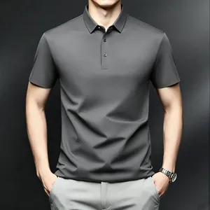 Ice Silk Short Sleeved Polo Shirt for Men, Summer Plus Size Elastic no Iron T-shirt, Men's Fat Loose Casual Top thumbnail-3