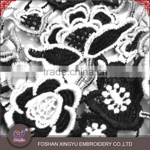 2016 Apparel Garment Accessories Black and White Cotton Crochet Indian Schiffli Embroidery Lace Fabric thumbnail-2