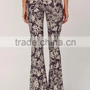 Ladies Casual Rayon Spandex Boho Paisley Print Bell Bottom Pants for Women thumbnail-4