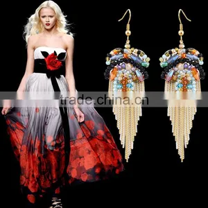 Wholesale Hot Selling Crystal Earrings Gold Long Tassel Earrings thumbnail-6