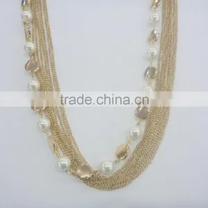 FASHION MULTI ROW CHAIN GLASS PEARL BEADED NECKLACE EARRING SET thumbnail-2
