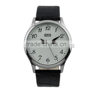 Men's Classic Black Leather White Quartz Man ESS Branded Watch WM265-ESS thumbnail-1