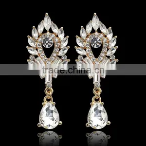 Korean Wind Women Crystal Rhinestone Leaves Water Drop Earrings Wedding Gift thumbnail-2