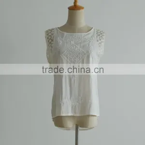 Solid Color Mesh Embroider Cap Sleeve Short New Models Blouses thumbnail-2
