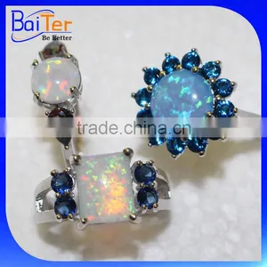 925 Silver Plated Copper Ring With Opal Stone/Wholesale 925 Sterling Silver Synthetic Opal Ring/Silver Blue Fire Opal Jewelry thumbnail-2
