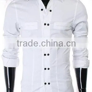 Long Sleeve Two Button Down Collar Slim Fit Cotton Spandex Red Dress Shirt for Men thumbnail-3