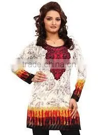 White Ladies Cotton Kurtis With Embroidery Work Done on Them/cotton Printed Kurtis/Kurti White Pink Floral Printed Cotton/ thumbnail-1
