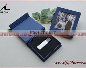Empty USB Gift Storage Packaging Box Linen Leather Paper With Photo Frame thumbnail-1