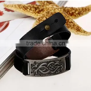 Black New Style Genuine Leather Bracelet Men Cuff Bracelet Wristband thumbnail-4