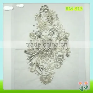 2015 Newest and Fashion Beads Applique Patch on Mesh RC-313 thumbnail-1