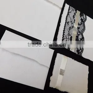 Cotton Rag Handmade Paper Wedding Invite Lace and Ribbon Invitation With Deckled Envelope and Rsvp Card thumbnail-4