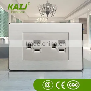 USA American Standard Fashion Multi Double 3 Pin Brushed Stainless Wall Power Electrical Socket thumbnail-3