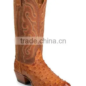 Black Tan Genuine Leather Western Full Quill Ostrich Cowboy Boots Wholesale thumbnail-3