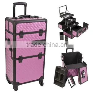 Cosmetic Portable Easy Go Aluminum Rolling Makeup Artist Train Case Purple thumbnail-1