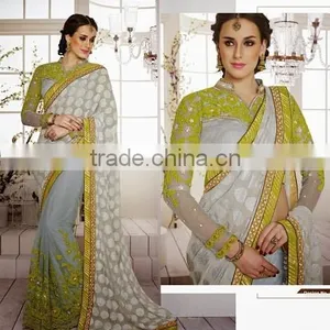 OFF WHITE GEORGETTE ON NET SAREE thumbnail-4
