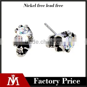 Fashion Silver Stainless Steel Charm Earrings Diamond Skull Punk Jewelry for Men thumbnail-1