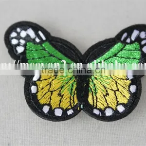 Nice Design Green Butterfly Embroidery Self Adhesive Leather Patches for Clothing thumbnail-3