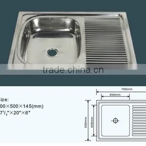 70x50cm Single Bowl Single Tray Stainless Steel Kitchen Sink thumbnail-2