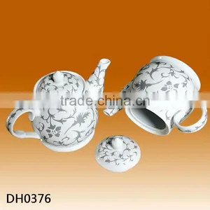 Factory Direct Wholesale White Glazed Silver Teapot Porcelain thumbnail-1