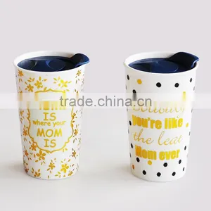 Wholesale Promotional Ceramic Cheap Double Wall Mug With Golden Design thumbnail-2
