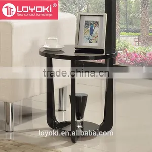 New Design Wood Sofa Side Table High Quality Glossy MDF Wood Round Bed Side Table Coffee Table thumbnail-2