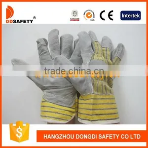 Grey Cow Split Leather Gloves With Cotton Back Safety Working Glove thumbnail-1
