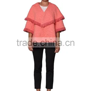 2015 New Fashion Tassel Hem Kimonos Long Sleeve Blouse thumbnail-2