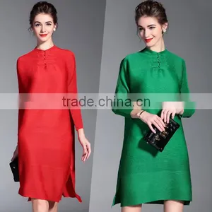 Chinese National Style Plus Size Ladies Draped Dress With Buttons thumbnail-1
