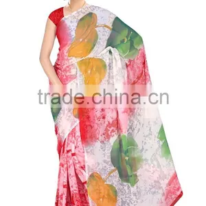 Flower Printed Designer Glamour Saree in Big Print Design thumbnail-2