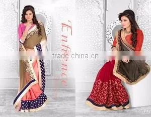 Season Special Designer Embroidery Saree With Blouse In Pink & Red Color thumbnail-1