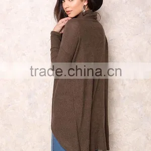 MGOO Handmade Sweaters For Girl Brown Asymmetric High Neck Overlay Tops Long Sleeves Fashion Winter Tops thumbnail-5