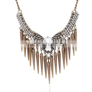 Western Trendy Tassel Luxury Mandarin Orange Rhinestone Crystal Vintage Statement Necklace Jewelry thumbnail-1