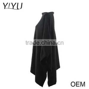 Custom Fashion High Quality Ladies Black Cashmere Pullover Poncho Sweater thumbnail-3