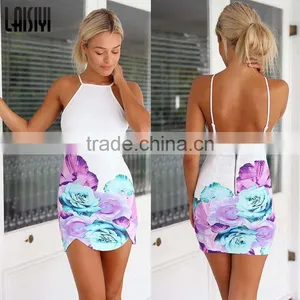 Walson Walson Spring Summer Women Sleeveless Beach Dress Floral Print Short Mini Dress thumbnail-1