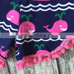 Baby Girls Shorts Sets Boutique Outfit Cute Hot Pink Whale Summer Cotton Chevron Sleeveless Clothes Macth With Necklace and Bow thumbnail-3