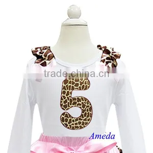 Girls Brown Pink Giraffe 5th Birthday White Long Sleeves Tee 1-7Y thumbnail-1