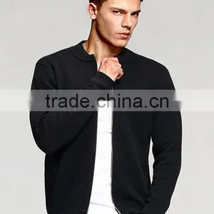2017 Popular Black no Patten Simple Cool Men's Cardigan Sweater With Zipper thumbnail-2