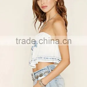 2016 Guangzhou Shandao Oem Service Summer New Design Sleeveless Fashion off Shoulder Embroidered Women Tube Top thumbnail-2