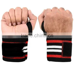 Fitness Training Gym Wrist Wraps in Black Color Red & White Stripe thumbnail-3