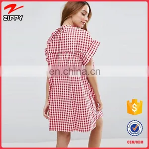 China Custom Wholesale Maternity Red Gingham Smock Dress thumbnail-2